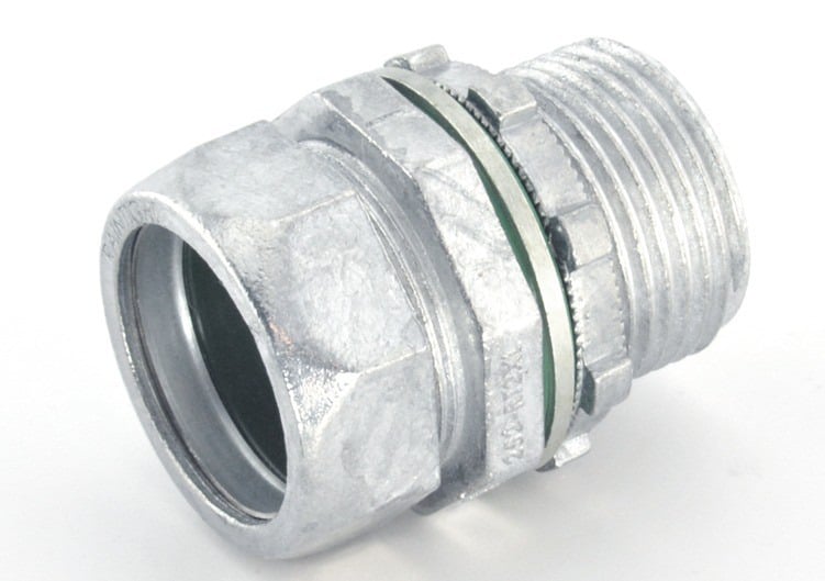 252-RT2XL Bridgeport Raintight Compression Connector With Internal Sealing Ring, Knockout Gasket, 1 in Trade, Die Cast Zinc, Ball Burnished/Mirror Smooth