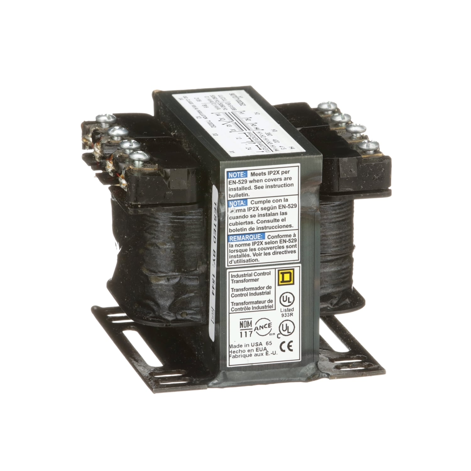 9070T100D52 Type T Control Transformer, 380/400/415 V AC Primary, 12/24 VAC Secondary, 100 VA Power Rating, 50/60 Hz, 1 Phase