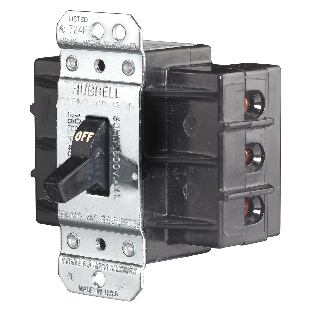 HBL7863D 3-Phase Standard AC Motor Disconnect Switch, 600 V AC, 60 A, 36000 W Power Rating