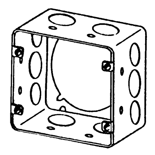 4SJDE-1 Drawn Square Box Extension Ring With Knockouts, 4-11/16 in L x 4-11/16 in W x 2-1/8 in D, Steel