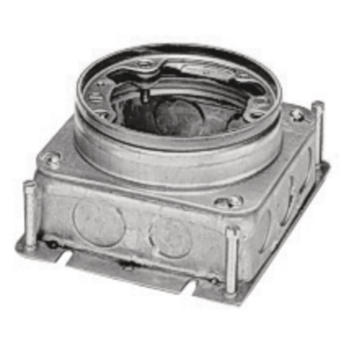 BA2529 Fully Adjustable Standard Sized Floor Box, Stamped Steel, 37.3 cu-in Capacity, 1 Gangs, 10 Knockouts, 6 in L x 4.81 in W x 2.91 in H