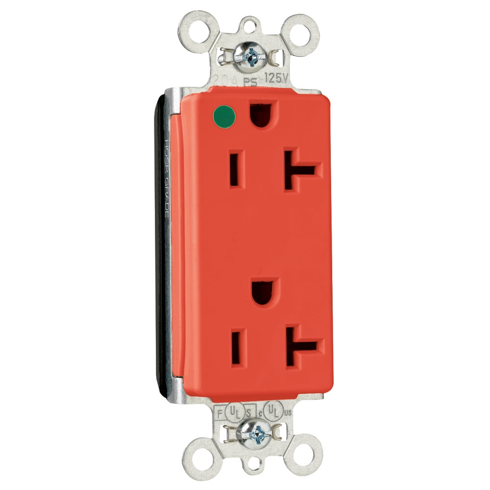 PT26362HGRED PlugTail 20 Amp 125V Hospital-Grade Decorator Duplex Receptacle, Red