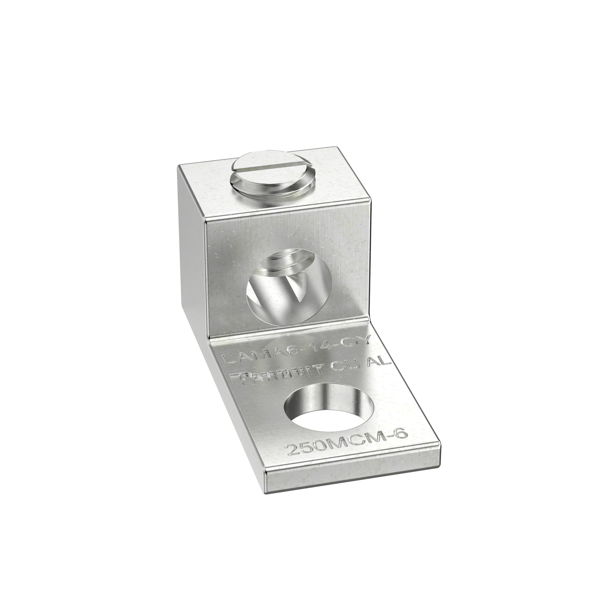LAMA6-14-QY 1- Barrel Mechanical Lug, 14 to 6 AWG Aluminum/Stranded Copper Conductor, 1/4 in Stud, 1 Bolt Hole, Aluminum