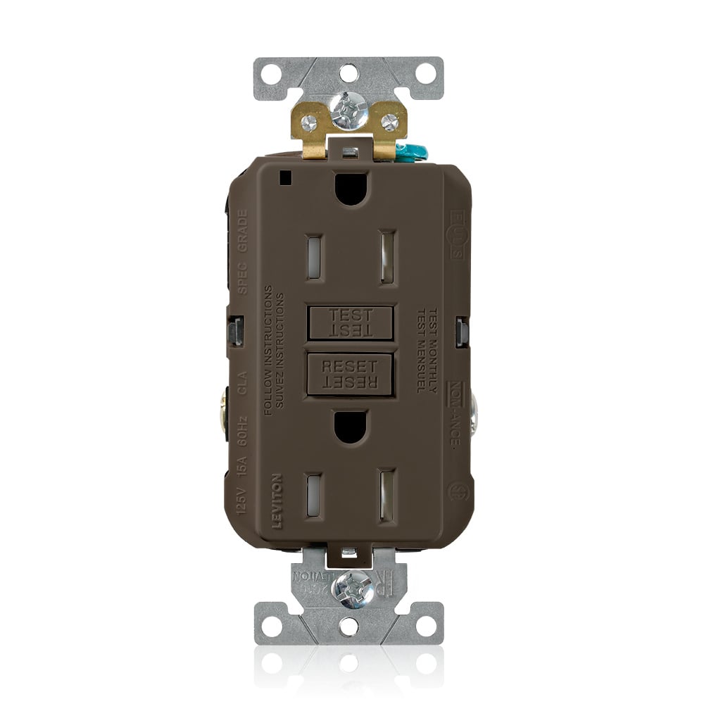 G5262-T0 SmartlockPro Duplex Extra Heavy Duty Self-Test Self-Grounding Tamper-Resistant GFCI Receptacle, 125 V AC, 15 A, 2 Poles, 3 Wires, Brown