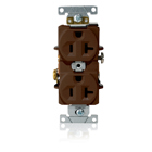 Duplex Receptacle Outlet, Heavy-Duty Industrial Specification Grade, Indented Face, 20 Amp, 125 Volt, Back or Side Wire, NEMA 5-20R, 2-Pole, 3-Wire, Self-Grounding - Brown