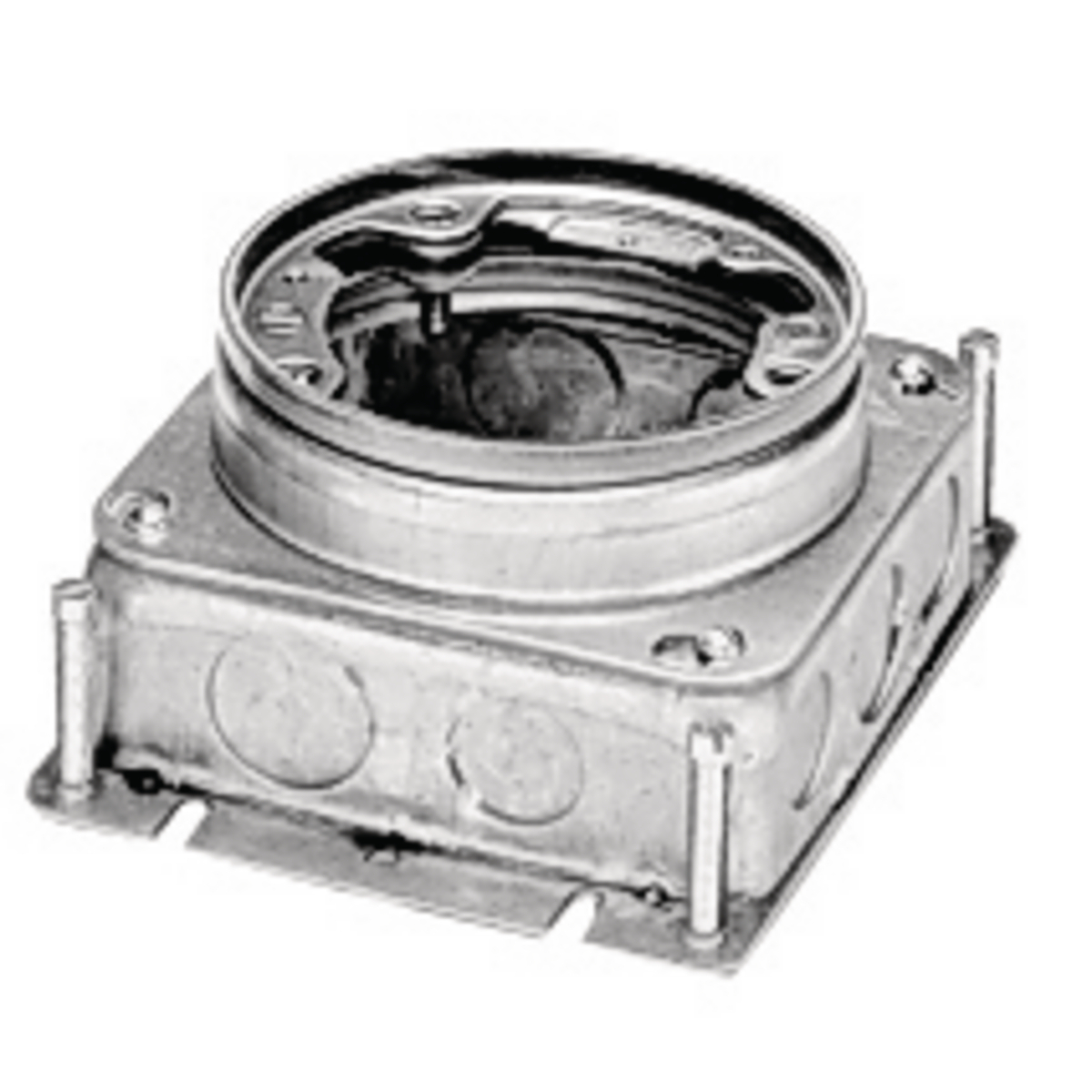 BA2527 Fully Adjustable Standard Sized Floor Box, Stamped Steel, 54 cu-in Capacity, 1 Gangs, 9 Knockouts, 6 in L x 4.81 in W x 3.88 in H
