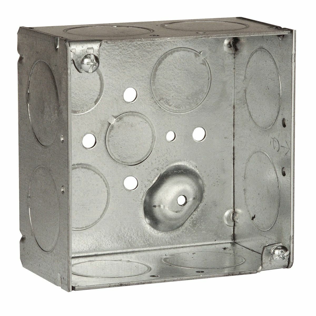 233 Square Box, Steel, 30.3 cu-in Capacity, (13) Knockouts, 4 in H x 4 in W x 2-1/8 in D