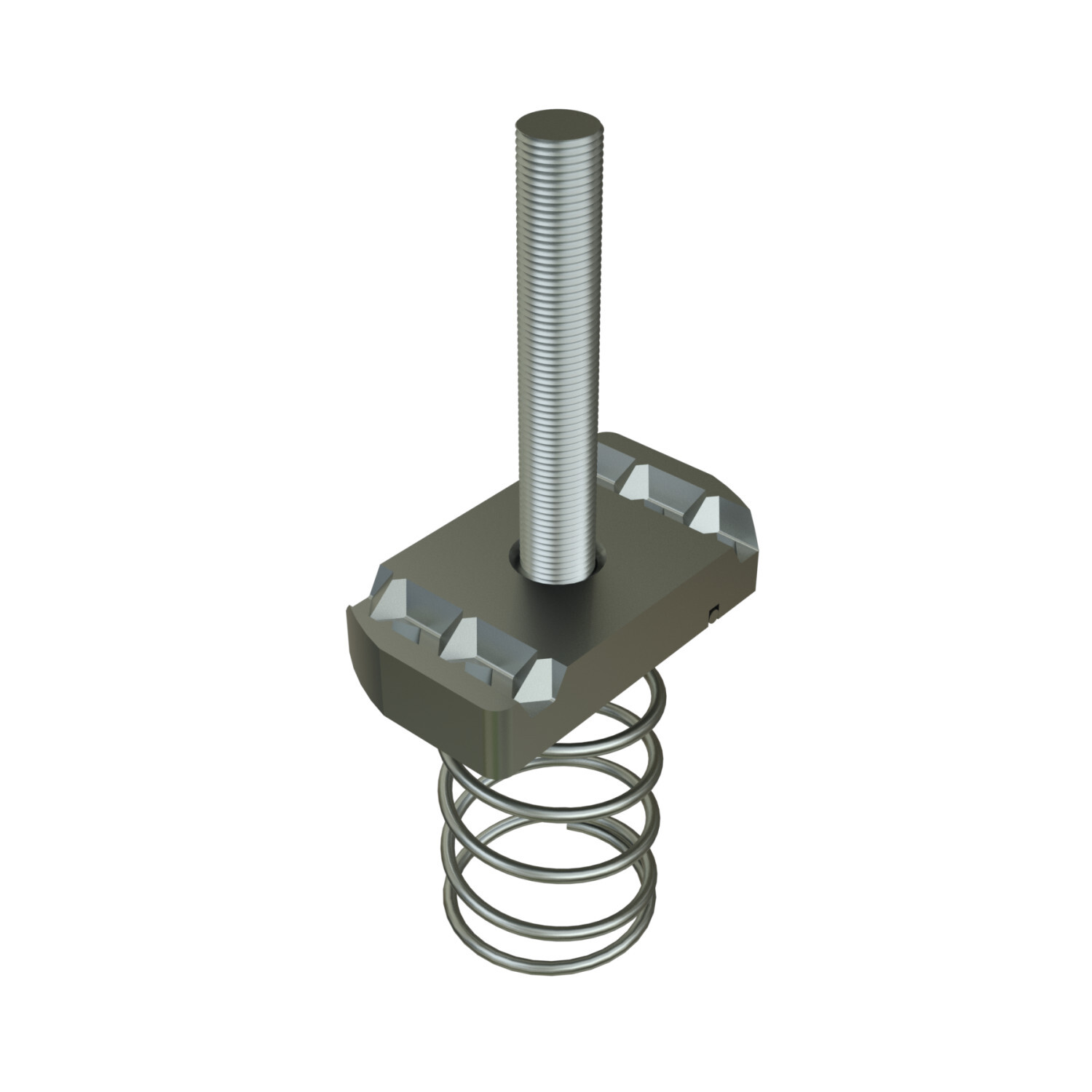P2382-3-EG Serrated Groove Channel Stud Nut With Spring, For Use With P1000, P1100, P2000 and P3000 Channels, 5/8-11 Thread, 1-1-2 in L Stud, Mild Steel