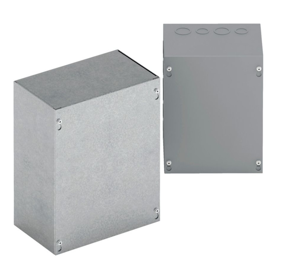 Type 1 junction boxes, 24" height, 4" length, 24" width, NEMA 1, Screw cover, SC enclosure, Surface mounted, Medium single door, 9 side knockouts,9 top-bottom knockouts, Thru holes, Carbon steel