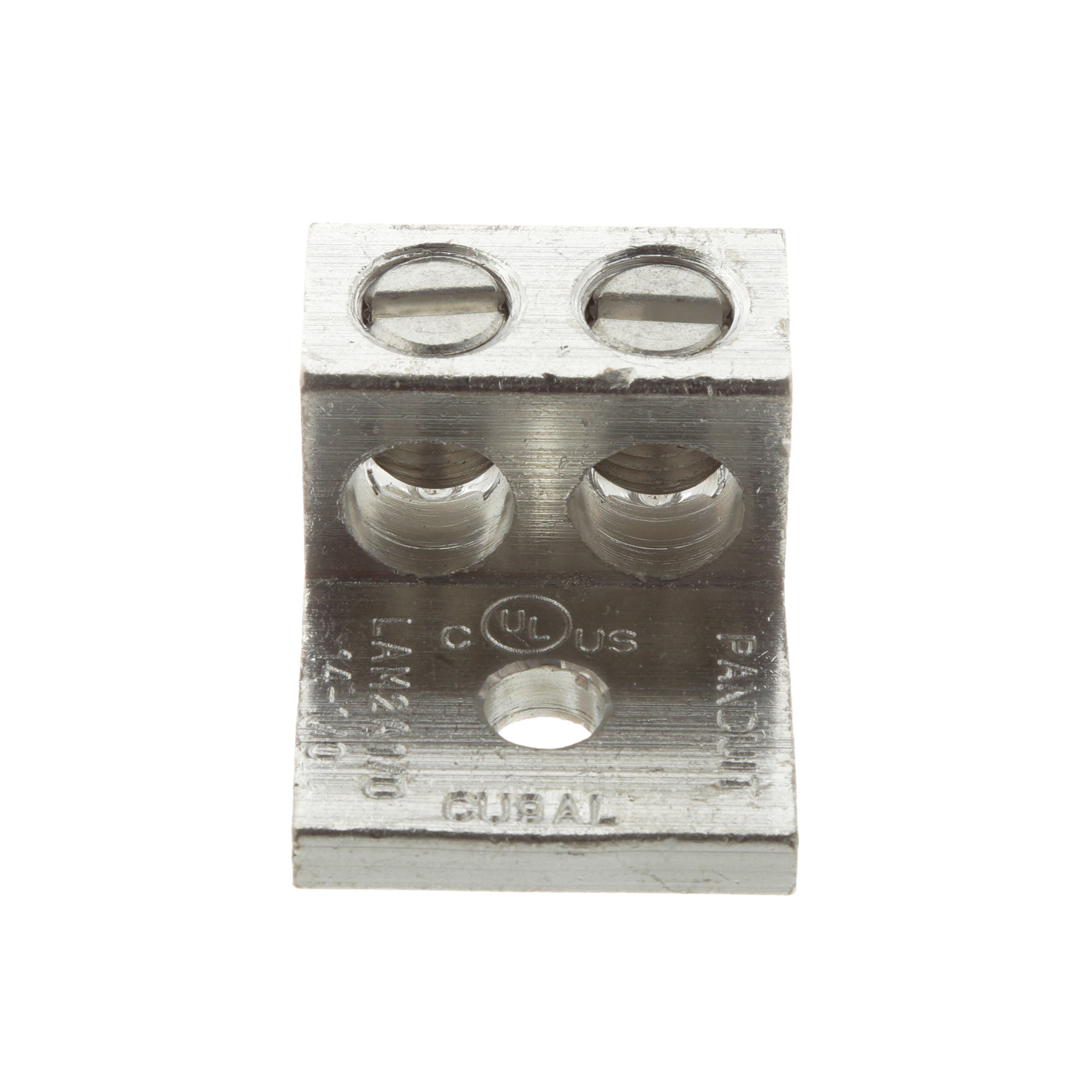 LAM2A1/0-14-6Y 2-Barrel Mechanical Lug, 14 to 1/0 AWG Aluminum/Stranded Copper Conductor, 1/4 in Stud, 1 Bolt Hole, Aluminum
