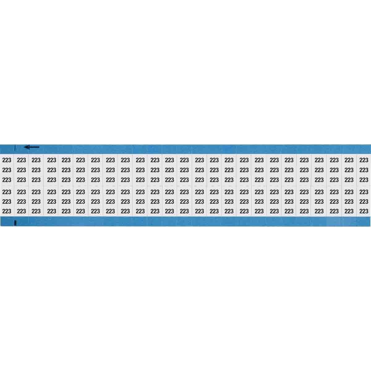 WM-223-SC-PK WM Series Die-Cut Pre-Printed Solid Number Wire Marker Card, 3/4 in L x 0.36 in W, Black on White, B-500 Repositionable Vinyl Coated Fabric, 50 Markers per Card