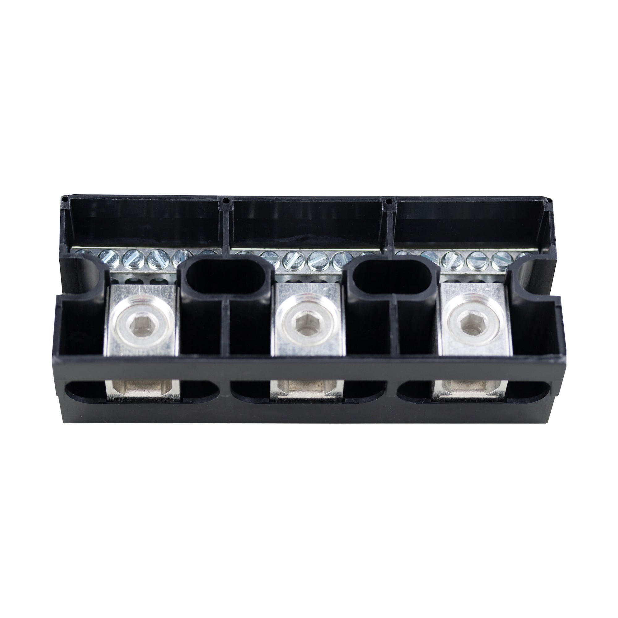 EN63 Power Distribution Block, 600 VAC/VDC, 285 A, 3 Poles, 4 AWG to 300 kcmil Cu/Al Line, (6) 14 to 6 AWG Cu, (6) 14 to 8 AWG Al Load Wire, Thermoplastic