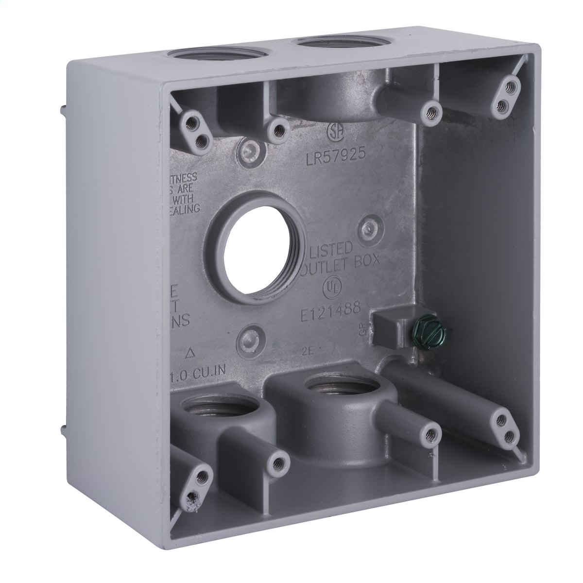 5345-0 Weatherproof Outlet Box With Lug, Die Cast Aluminum, 31 cu-in, 2 Gangs, 5 Outlets