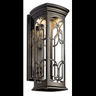 The Franceasi(TM) 22in; LED outdoor light wall light features a traditional lantern look with its Olde Bronze finish and light umber seeded glass.This fixture features an ornate pattern that is perfect in several aesthetic outdoor environments, including traditional and transitional.