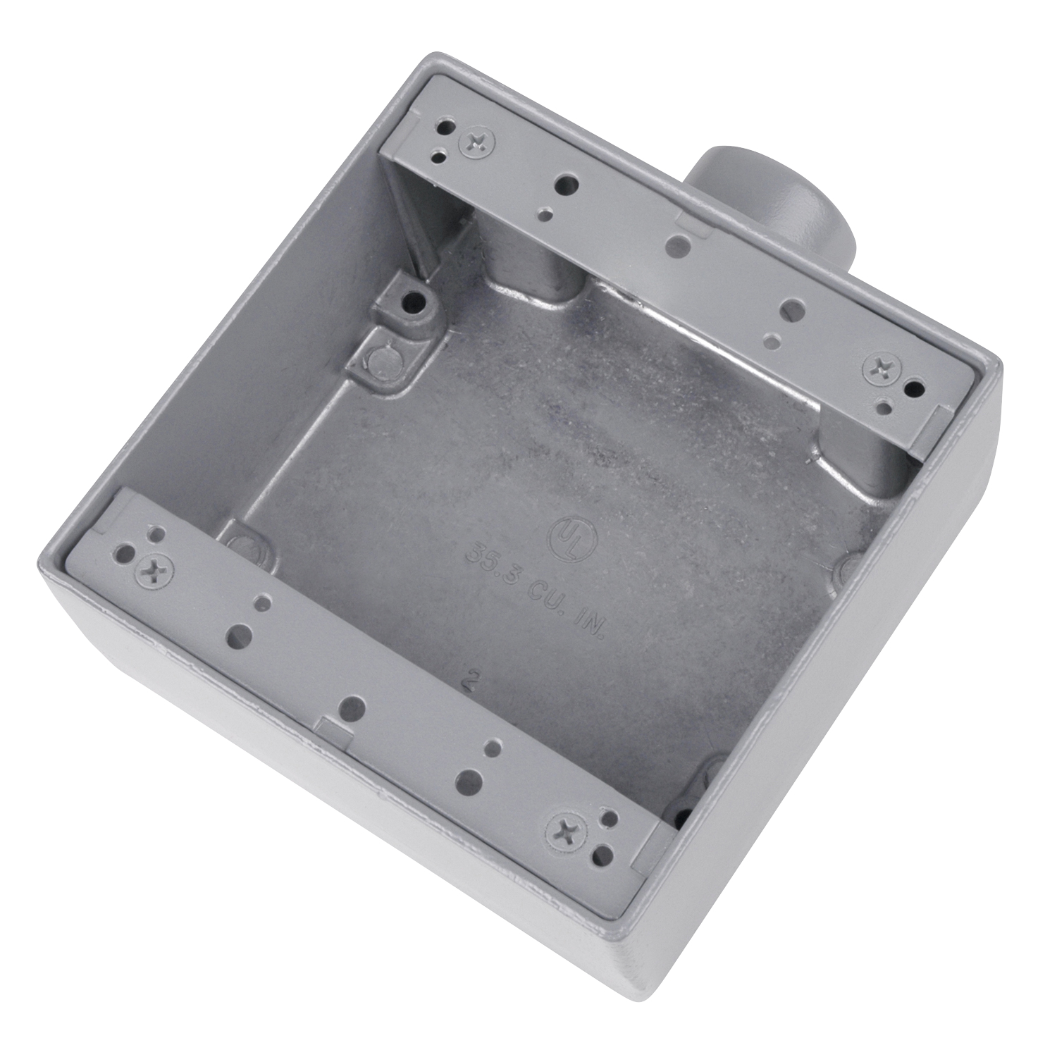 2AFS-2 T&B Type FS Dead End Shallow Style Device Box, Die Cast Aluminum, 36 cu-in Capacity, 2 Gangs, 1 Outlets, 1 Knockouts, 4-9/16 in H x 4-5/8 in W x 2-1/16 in D