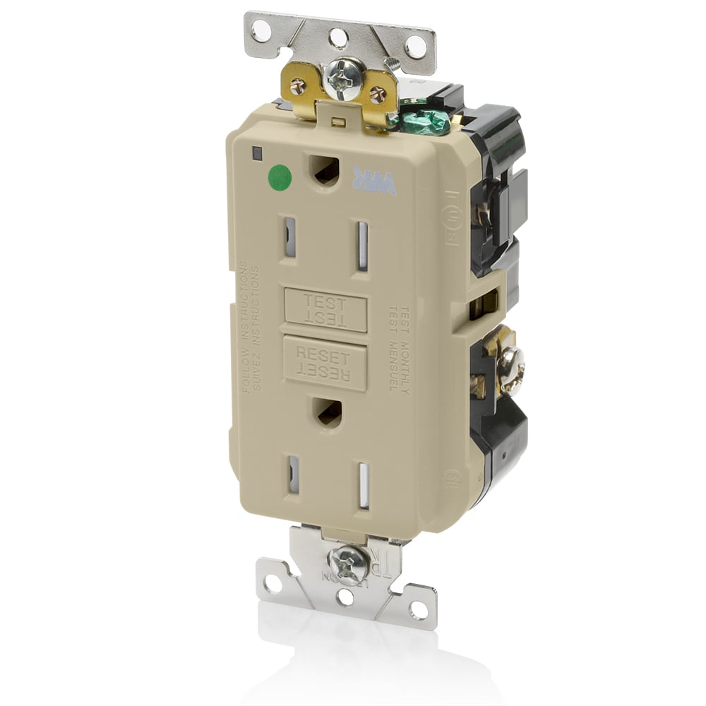 GFWT1-HGI SmartlockPro Slim Duplex Feed Through Self-Test Tamper/Weather Resistant GFCI Receptacle, 125 V AC, 15 A, 2 Poles, 3 Wires, Ivory