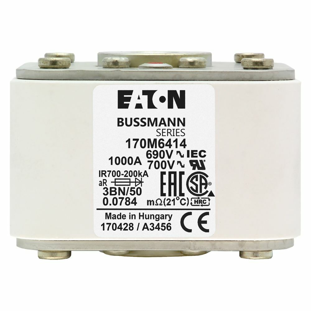170M6414 Semi-Conductor High Speed Fuse, 1000 A, 690 V, 200 kA Interrupt, Class: aR, Square Body