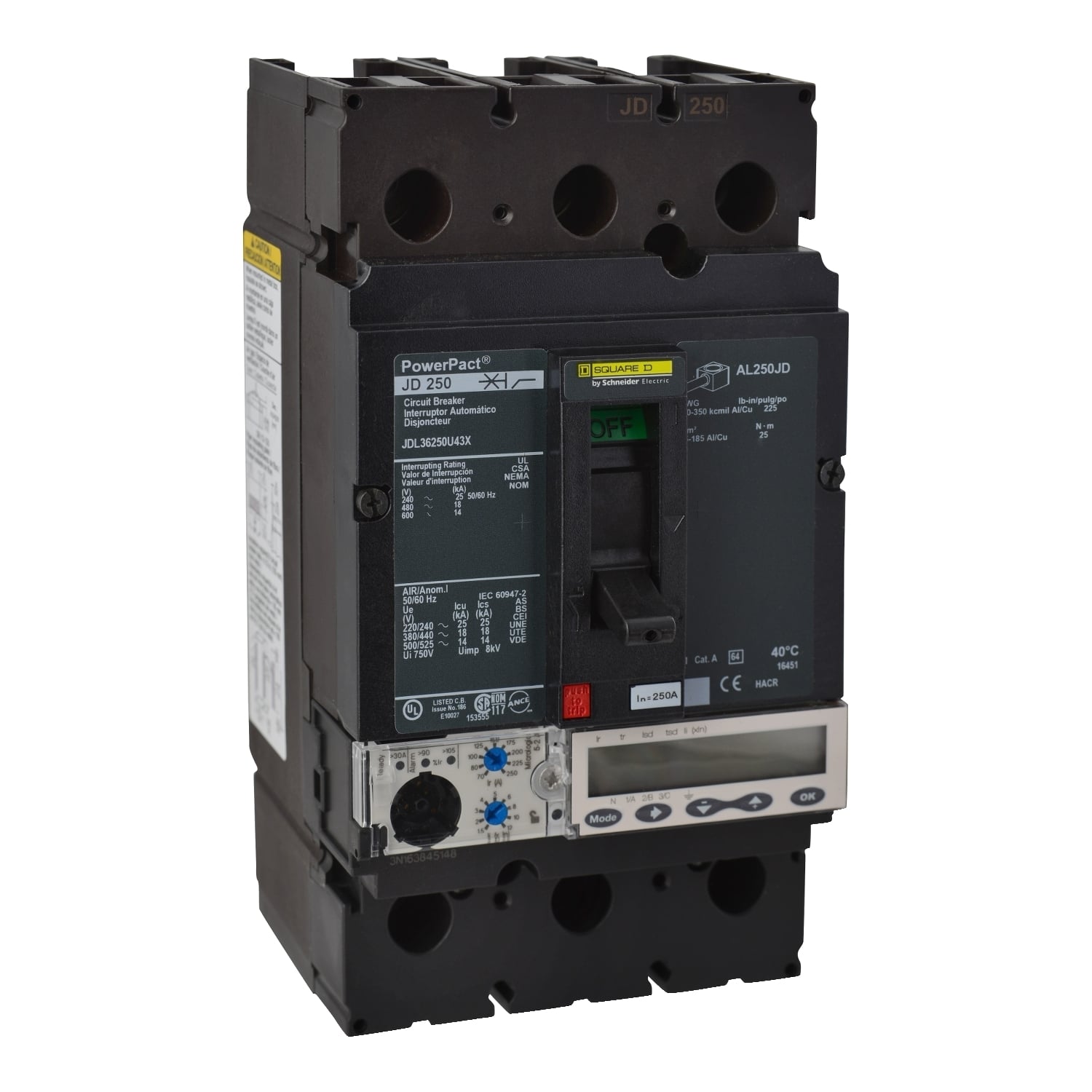 JDL36250U43X Molded Case Circuit Breaker, 250 Amp, 3 Pole, 600V