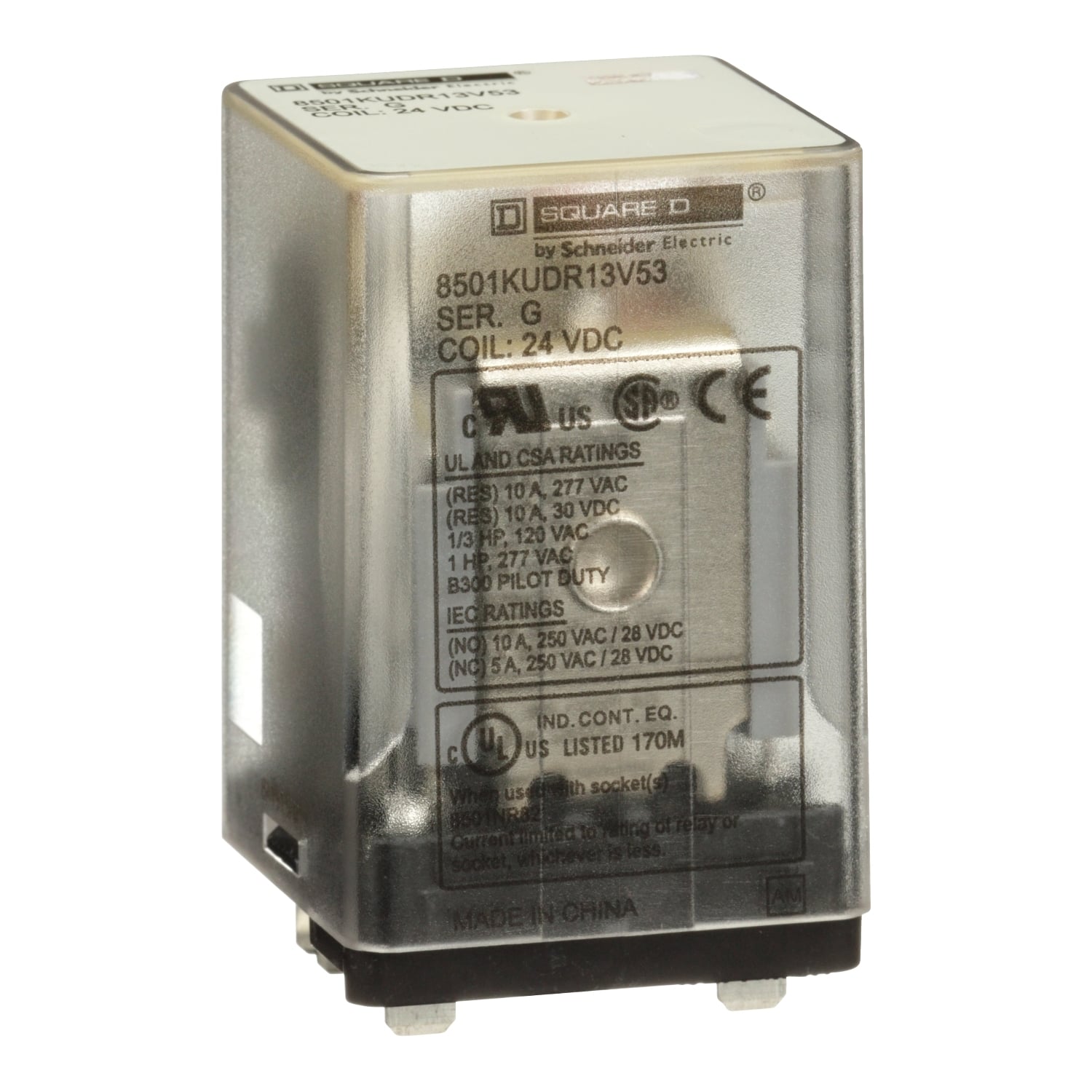 8501KUDR13V53 Type K General Purpose Relay With Standard Cover, 10 A, 11 Pin, 3CO 3 Form C 3PDT Contact, 300 V AC/30 V DC V Coil