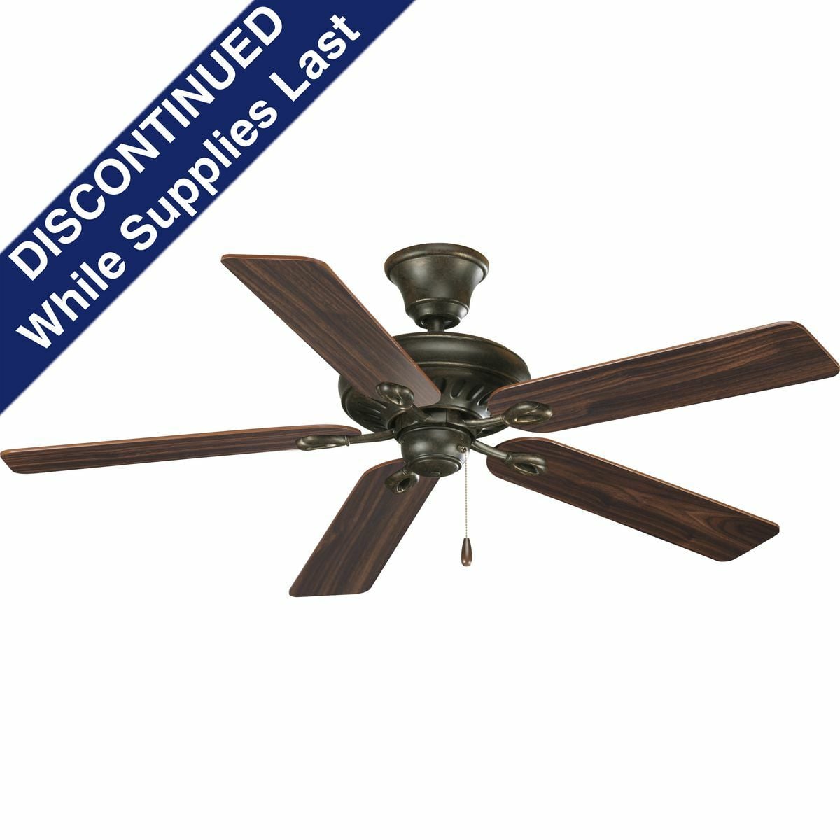 P2521-77 Pre-Wired Traditional Ceiling Fan With (5) Reversible Classic Walnut/Medium Cherry Blades, 12 deg Blade Pitch, Steel Housing, Plywood Blade, 4700 cfm Flow Rate