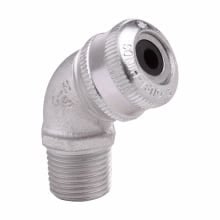 CGD194 45 deg Flexible Cable Gland Connector, 1/2 in Trade, 3/8 to 1/2 in Cable Openings, Feraloy Iron Alloy, Aluminum Acrylic Painted/Electro-Galvanized