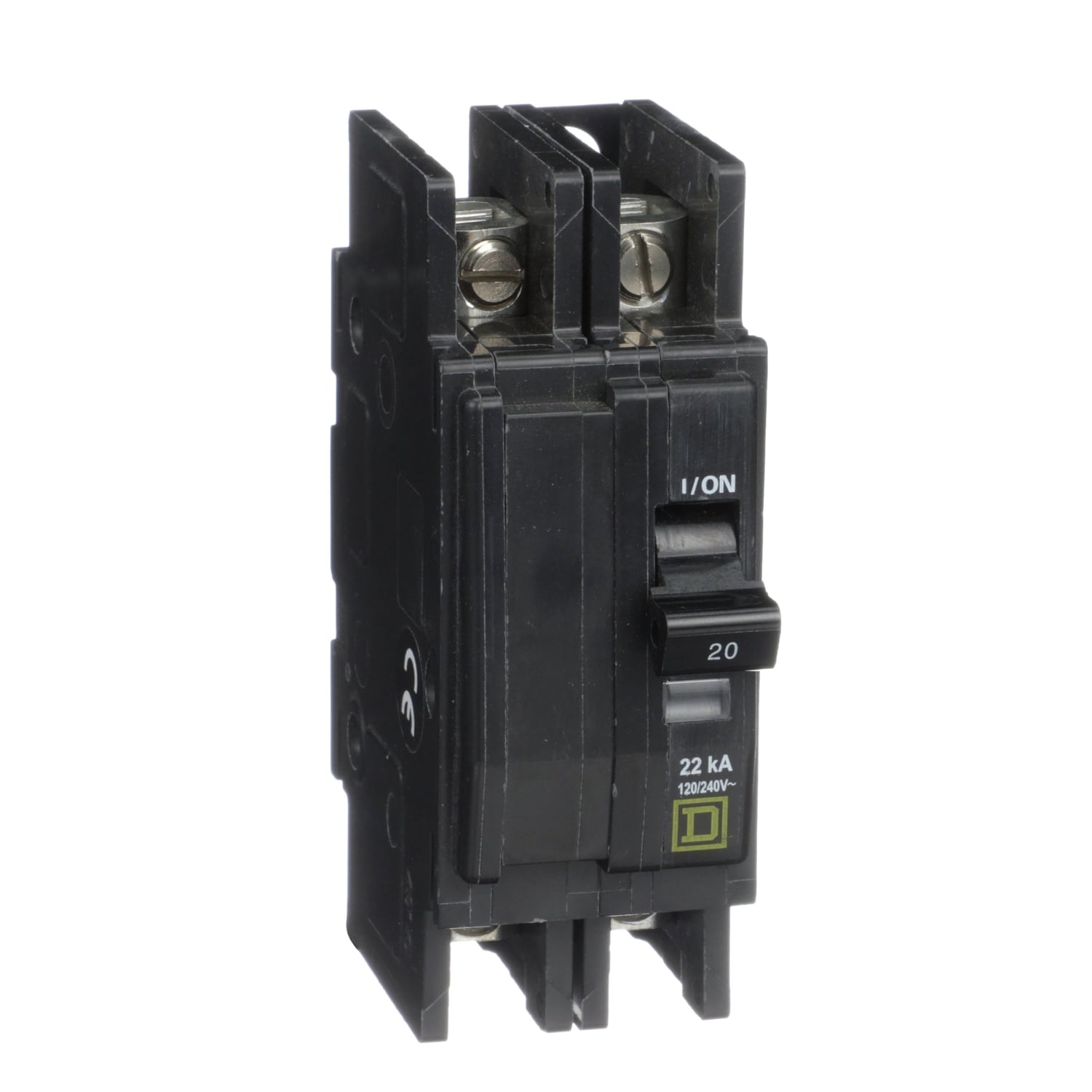 QOU220VH Type QOU Standard Miniature Circuit Breaker, 120/240 V AC, 20 A, 22 kA at 120/240 V AC, 5 kA at 48 VDC Interrupt, 2 Poles, Thermal Magnetic Trip