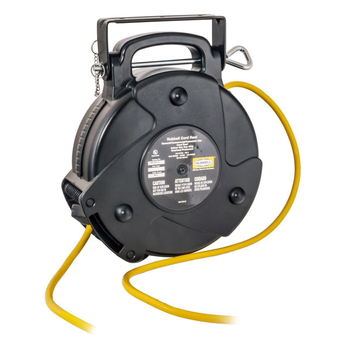 HBLC40123 Heavy Duty Cord and Cable Reel With Wire Stripped Lead, 125 V AC, 15 A, 40 ft L Cord, 12 to 3 AWG Conductor