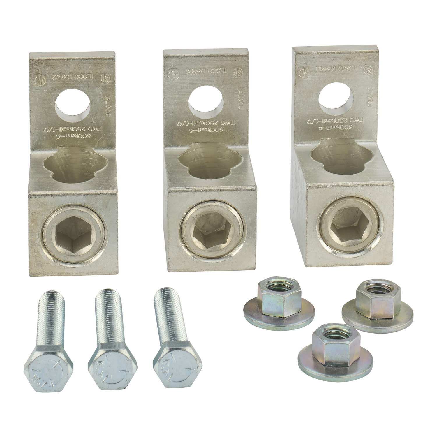 DASKP600 Mechanical Lug Kit, For Use With Low Voltage Dry Type General Purpose Transformer, 3/8 x 2 in Cap Screw, 601 to 800 A, 4 AWG Stranded to 600 kcmil, (2) 1/0 AWG Stranded to 250 kcmil Terminal Size