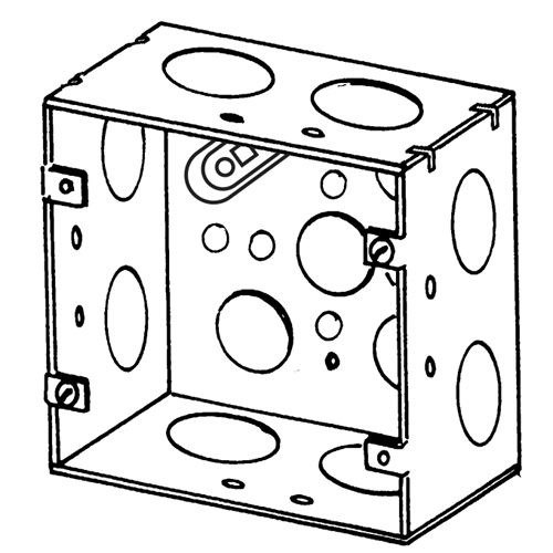 4SJD-3/4-1 Square Box, Steel, 42 cu-in Capacity, (12) Outlets, (12) Knockouts, 4-11/16 in H x 4-11/16 in W x 2-1/8 in D