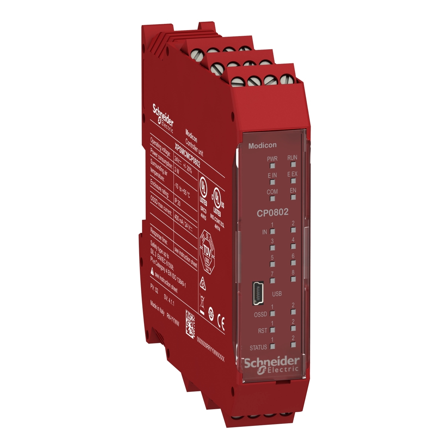 XPSMCMCP0802 Preventa Modular Safety Controller, 24 V, 400 mA, 8 Inputs, 2 Outputs
