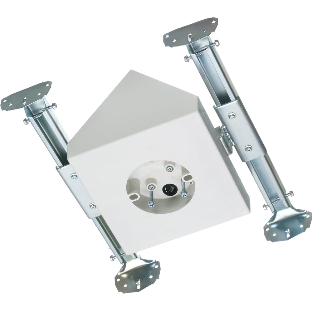 Fan and fixture mounting box for new construction. Fits cathedral ceilings up to 80 degrees or larger. 70lb, 200lb fixture. Paintable textured finish. 14.5 cu. in. 8" square mounting surface handles fans with larger canopies. Expandable bracket holds box securely between joists.