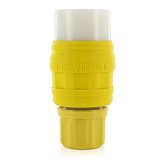 76W75-C Wetguard 3-Phase Grounding Watertight Cable Mount Locking Connector, 250 V AC, 20 A, 3 Poles, 4 Wires, Yellow