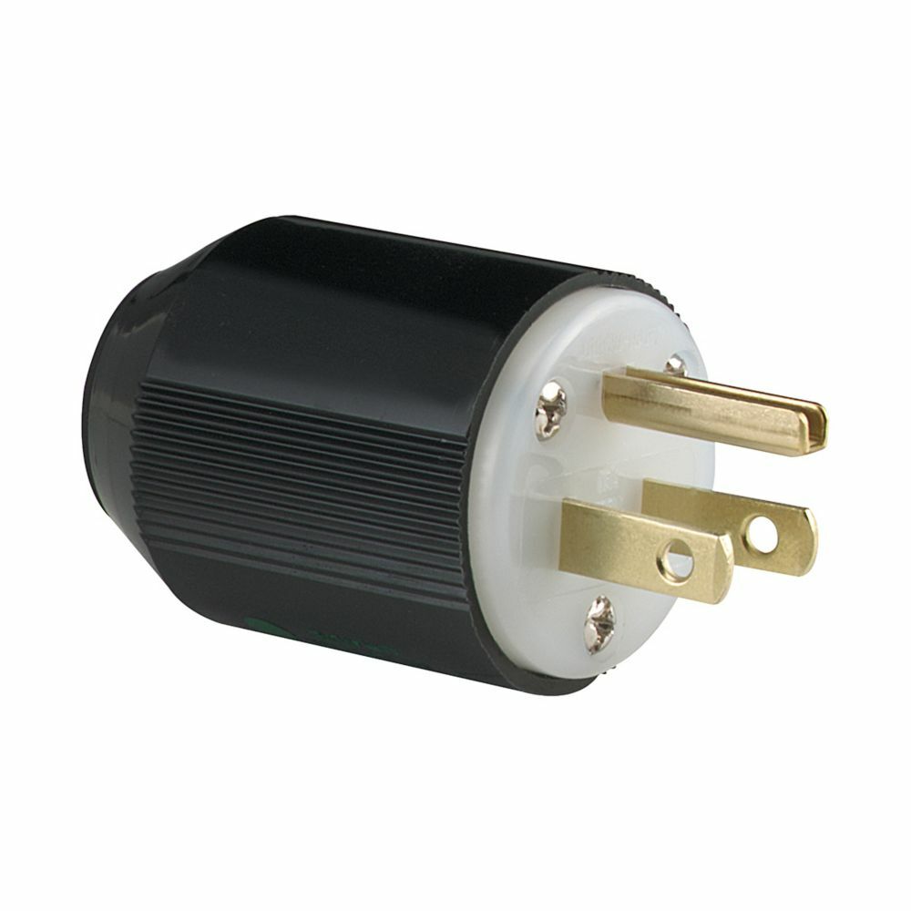 Eaton Arrow Hart auto grip hospital grade straight blade plug, #18-12 AWG, 15A, Industrial, 125V, Back wire, Black and white, Brass, Nylon, 5-15P, Two-pole, three-wire, grounding, Screw, Nylon, Core pack