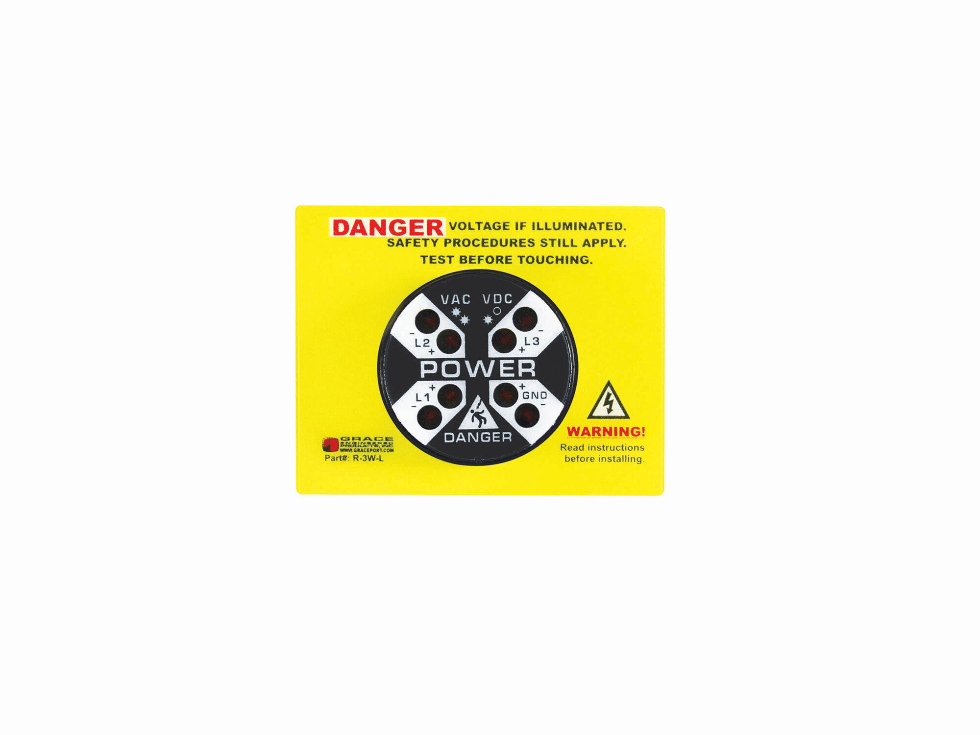 R-3W-L-KIT Flashing Voltage Indicator, 40-600 VAC, 30-1000 VDC, LED Lamp, Panel Mounting