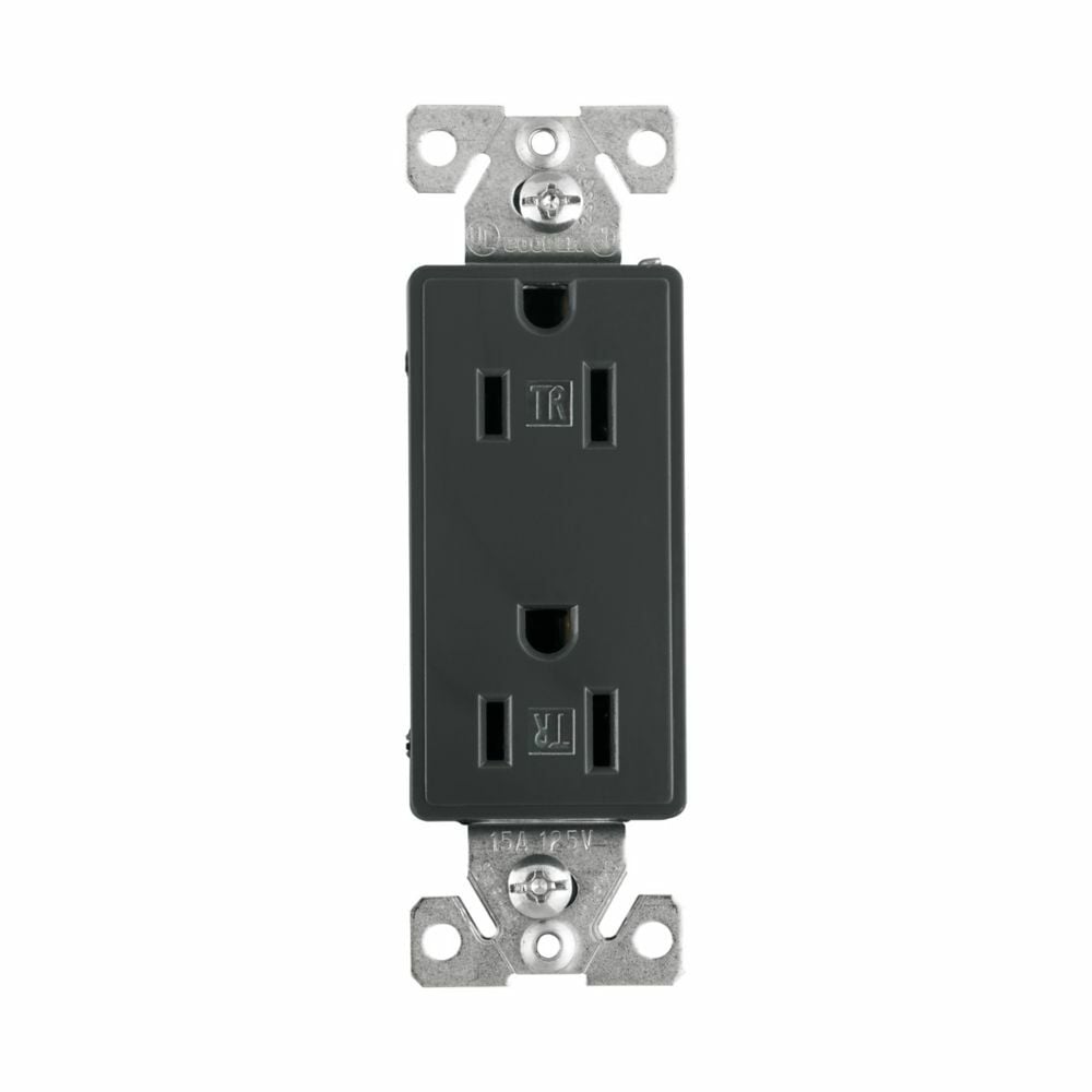 Eaton ASPIRE residential grade decorator duplex receptacle,Tamper resistant,#14-10 AWG,15A,Flush,125V,Back and side,Silver granite,Brass,High-impact nylon face,Polycarbonate base,5-15R,Two-pole,Three-wire,Duplex,Screw,Thermoplastic,.