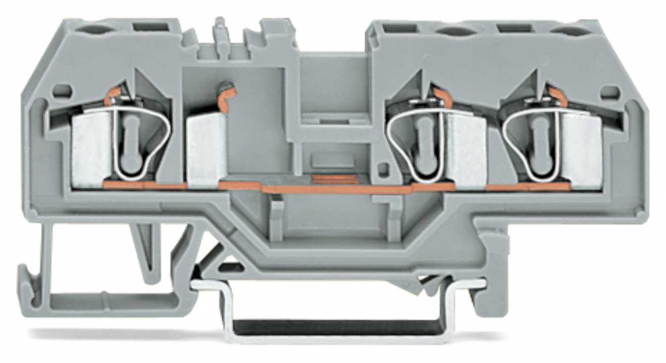 281-681 3-Conductor Feed-Thru Terminal Block, 800 V AC, 32 A, DIN Rail Mount