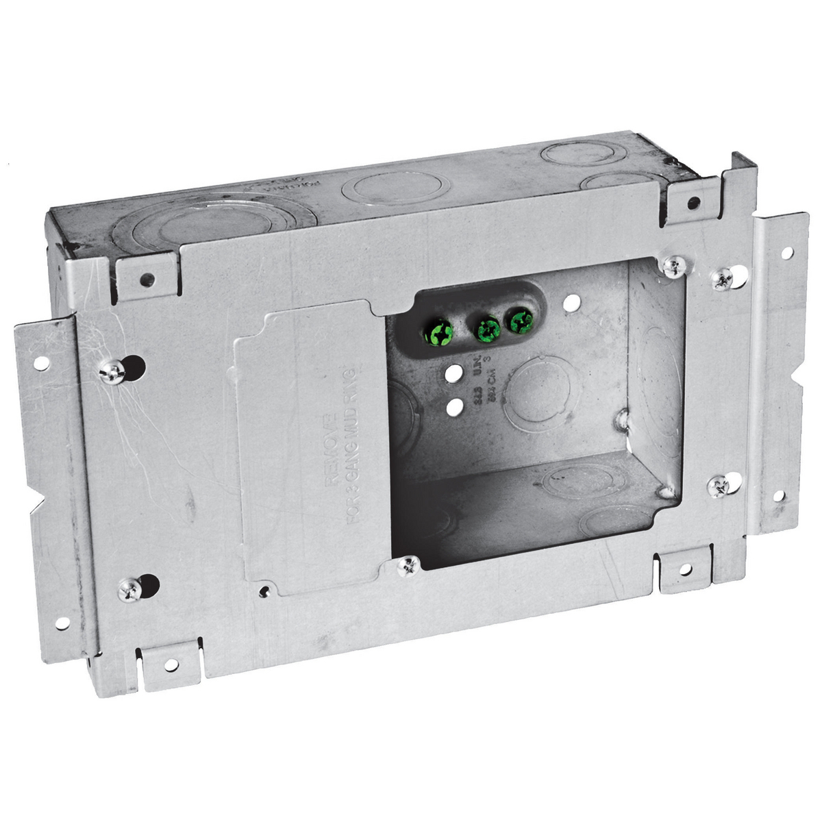 HBL263 Large Data Wall Box, Steel, 113.3 cu-in Capacity, 3 Gangs, (2) Outlets, (12 Side, 6 Back) Knockouts