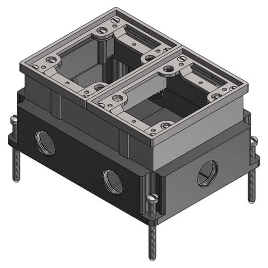 642-AL Steel City 640 Fully Adjustable Flush Service Floor Box With Aluminum Trim Ring, Aluminum, 74 cu-in Capacity, 2 Gangs, 5-1/2 in L x 7 in W x 3-5/8 in H