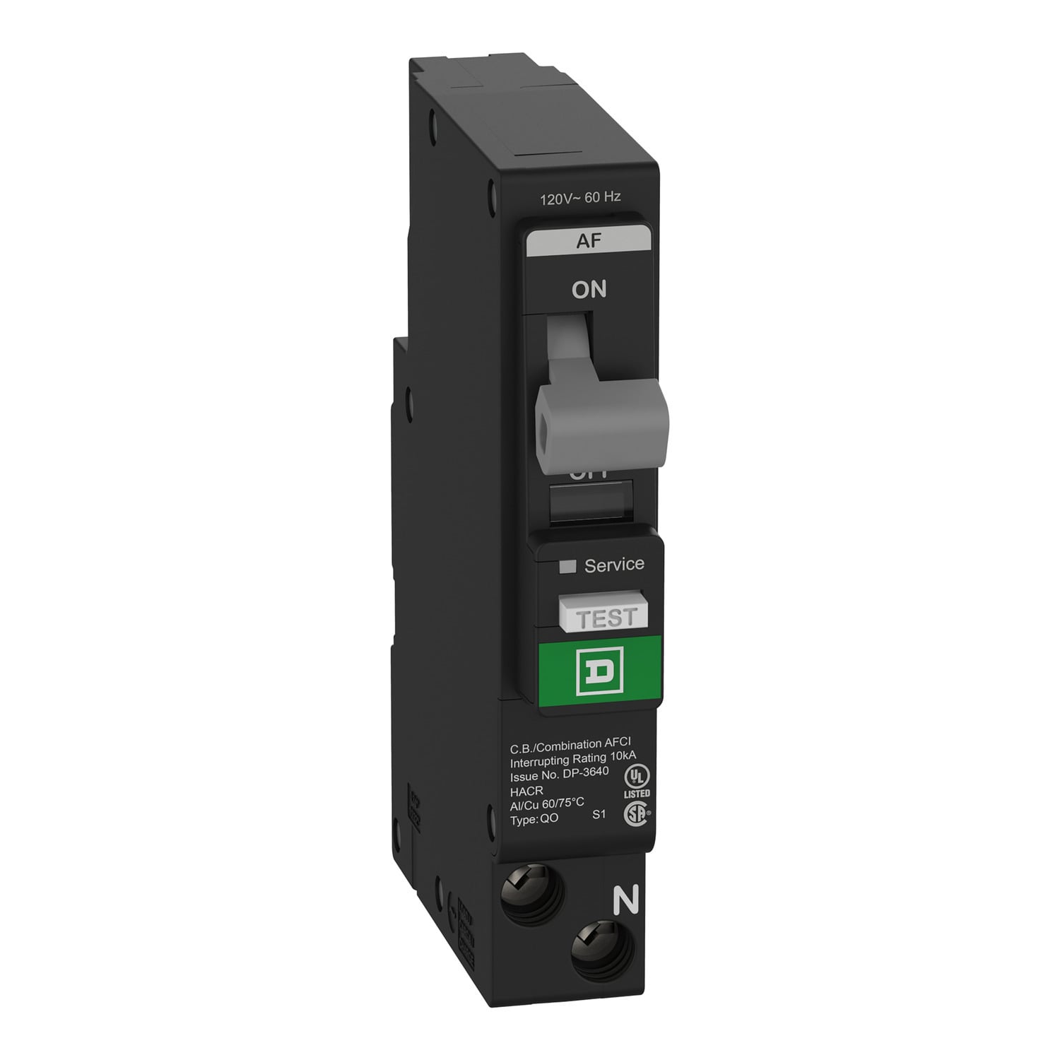 QO115PAF Low Voltage Circuit Breaker, 15 A, 10 kA at 120 VAC Interrupt, 1 Poles