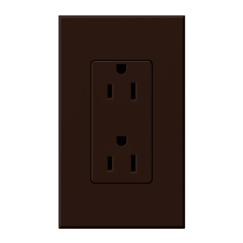NTR-15-TR-BR Architectural  Tamper-Resistant Duplex Receptacle with Wall Plate, 15 Amp, Matte, Brown