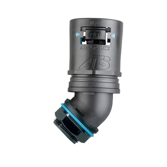 AT34/100/45/BLB Adaptaflex Adaptalok Type 45 Conduit Elbow With NPT Threads, 34 mm Trade, 45 deg, Polyamide/Nylon 6.6
