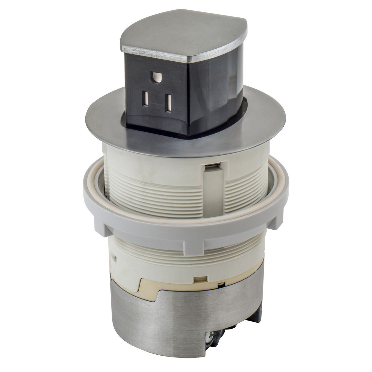 RCT201ALU Flush Pop-Up Standard Sized Tamper Resistant Countertop Receptacle, 1 Gangs, 4 in Dia Cover, Composite