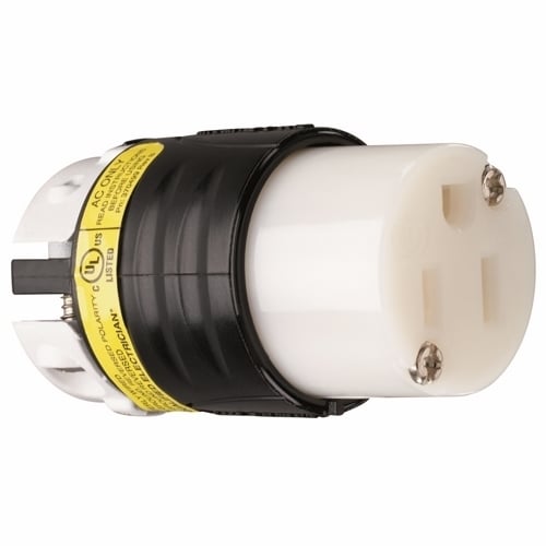 PS5269XGCM 15 Amp, 125V EHU GCM Angled Connector, Black and White