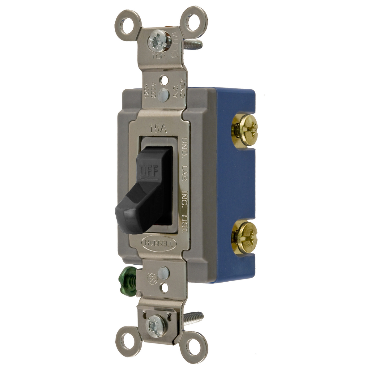HBL1201BK 2-Position Extra Heavy Duty Industrial Grade Standard Toggle Switch, 120/277 VAC, 15 A, 4155 W, 1/2 to 2 hp Power Rating