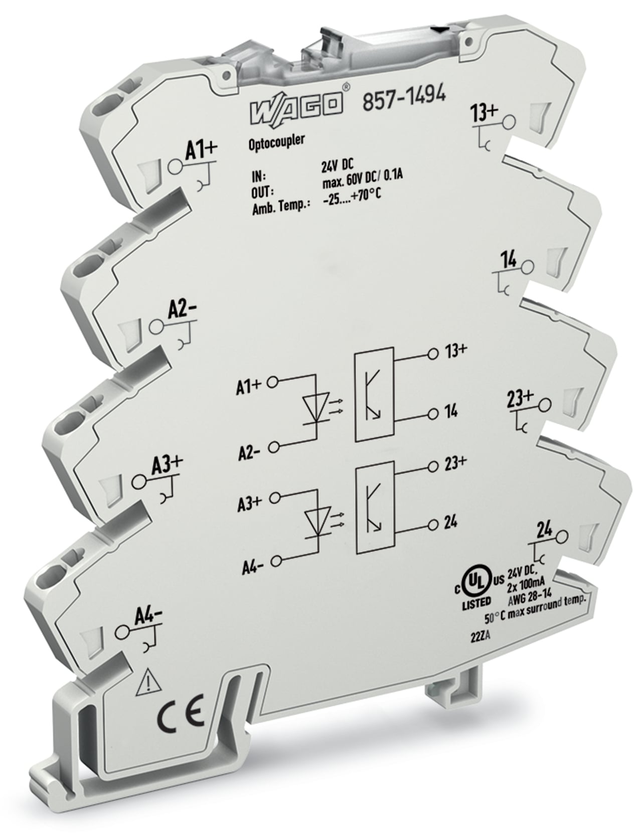857-1494 857 2-Port Optocoupler Module, 0.1 A, 24 V DC V Coil