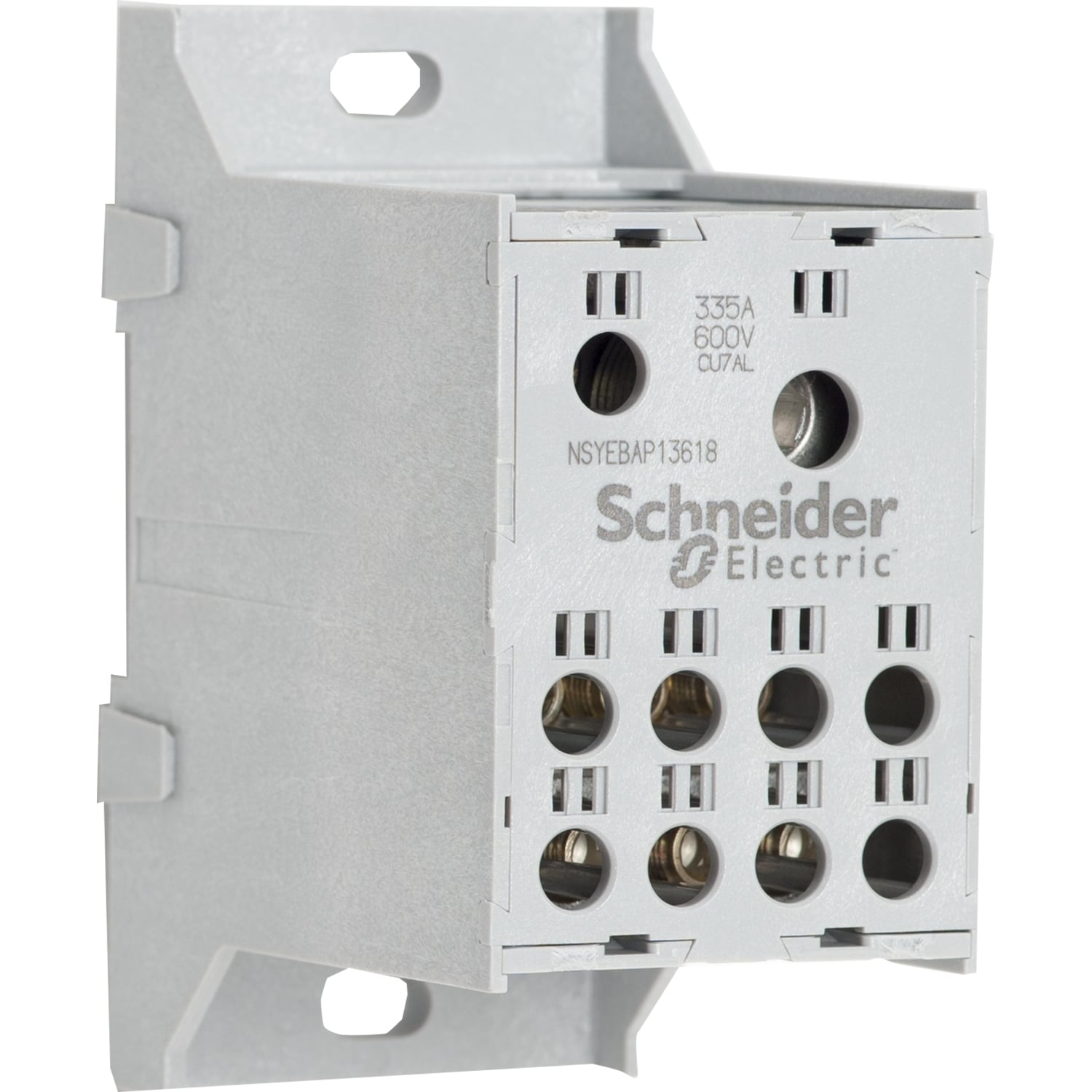NSYEBAP13618 Power Distribution Block, 600 V AC/DC, 270/335 A, 14 to 3/0 AWG Cu Line, 14 to 2 AWG Cu Load Wire, Thermoplastic