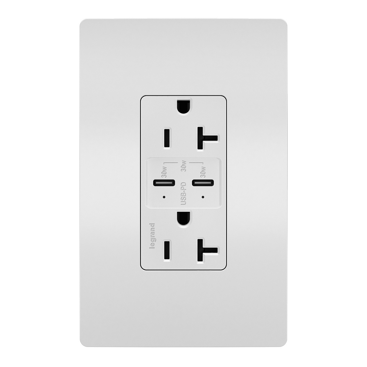 TR20USBPDW radiant 20 Amp Tamper Resistant Ultra Fast PLUS Power Delivery USB Type C/C Outlet, White