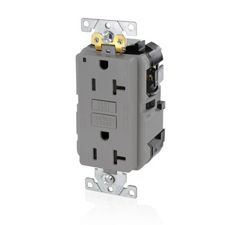 MGFN2-GY SmartlockPro Slim Duplex Feed Through Self-Test GFCI Receptacle, 125 V AC, 20 A, 2 Poles, 3 Wires, Gray