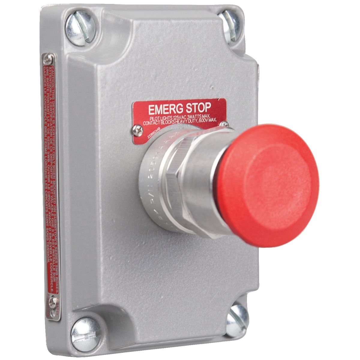 XCS-0MMR3 1-Pole Pushbutton Control Station, 0.55 A at 600 V AC/250 V DC, 1NO-1NC Contact, NEMA 7C/7D/9E/9F/9G, Copper Free Aluminum, Red