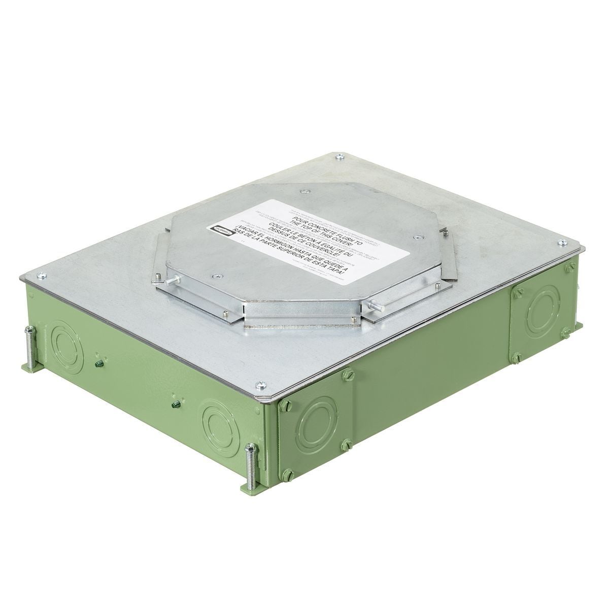 CFB4G30RCRE SystemOne ETERNAL Recessed Floor Box, Stamped Steel, 51 cu-in Capacity, 4 Gangs, (12) Knockouts, 3.75 in H x 11.33 in W x 14.57 in L
